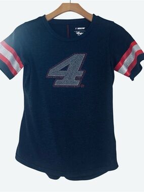 Nascar Navy Short-Sleeve Tee with Red & Silver Stripes and Rhinestone 4